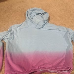 Girls long sleeve blue and purple shirt with hood - size 10-12